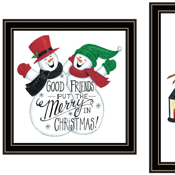 HomeRoots Set of Two Charming Snowman Framed Wall Art – Stylish Holiday Decor for Year-Round Winter Vibes 571997