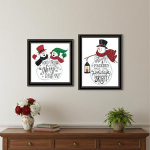 HomeRoots Set of Two Charming Snowman Framed Wall Art – Stylish Holiday Decor for Year-Round Winter Vibes 571997