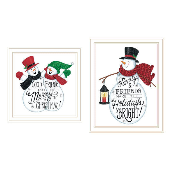 HomeRoots Set of Two Charming Snowman Framed Wall Art Prints - Festive Decor for Holiday Cheer & Style 571998
