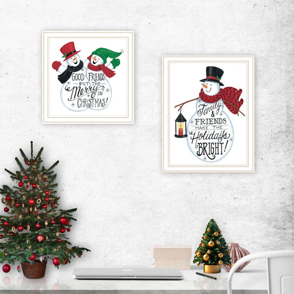 HomeRoots Set of Two Charming Snowman Framed Wall Art Prints - Festive Decor for Holiday Cheer & Style 571998