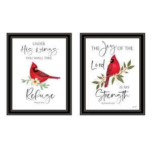 HomeRoots Set Of Two Vibrant Cardinal Wall Art - Uplifting "The Lord is My Strength" Framed Decor Art 571999