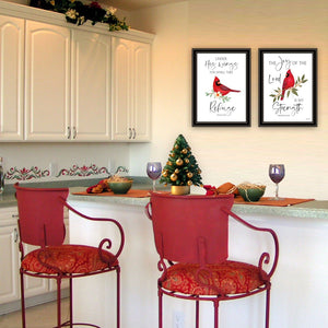 HomeRoots Set Of Two Vibrant Cardinal Wall Art - Uplifting "The Lord is My Strength" Framed Decor Art 571999