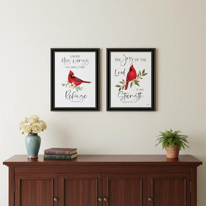 HomeRoots Set Of Two Vibrant Cardinal Wall Art - Uplifting "The Lord is My Strength" Framed Decor Art 571999
