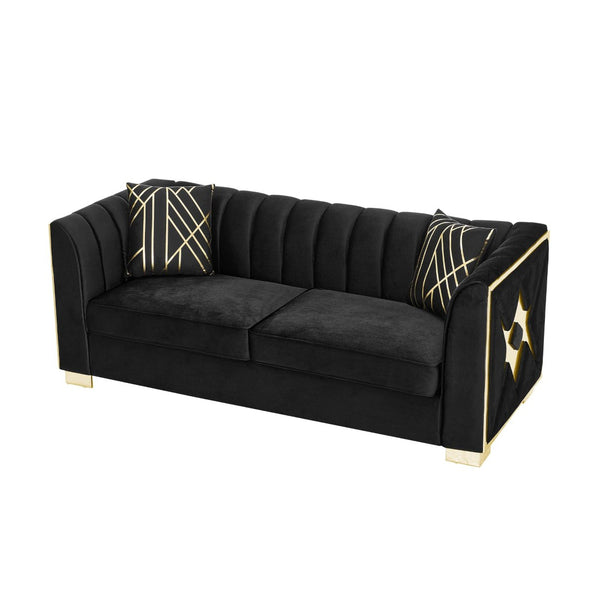 English Elm 81" Tufted Velvet Chesterfield Sofa with Gold Steel Legs for Elegant Living Rooms Black W1191S00063