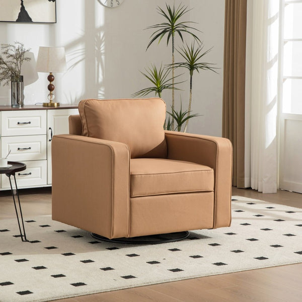 English Elm 33.6''w Swivel Club Chair Tech Cloth Upholstery Hidden Storage Square Accent Seat Amber W3098S00048