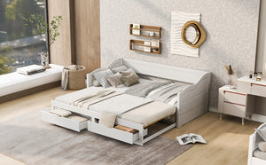 English Elm Wooden Twin Daybed with Pull Out Trundle and Dual Storage Drawers for Guest Rooms White LP000519AAK-1