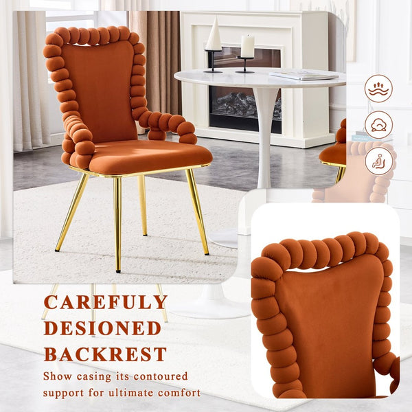 English Elm Set of 2 Velvet Dining Chairs Sculptural Bubble Back Gold Legs Glam Accent Seating W3875P370856
