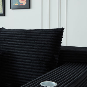 English Elm Deep Modular Cloud Couch In Soft Black Corduroy With Built-In Cup Holders - No Assembly Needed! W848S00049