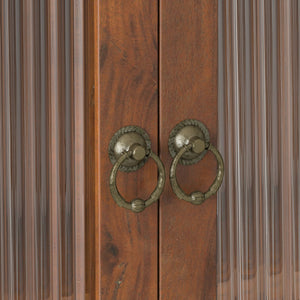 English Elm 24.8"Glass Vintage Double Door Wall Cabinet Brown with 3-Tier Solid Wood Shelves, Glass Panels & Towel Rack W757P170144