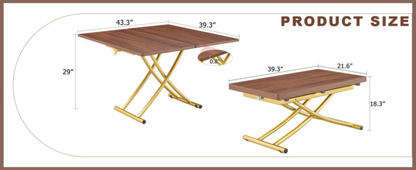 English Elm Modern Adjustable Lift Table Walnut Grain Mdf Top Slim Metal Legs Home Office Use Dark Walnut,Gold W1151P302106