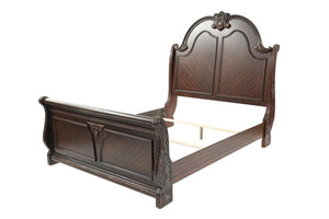 English Elm Traditional Queen Bed Solid Wood Frame with Panel Headboard Warm Brown Bedroom Piece B011S02130
