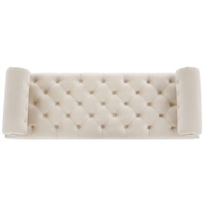English Elm Modern Tufted Velvet Bench with Gourd Legs and Pillows for Bedroom Entryway Beige N761P335807W