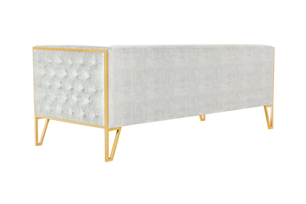 English Elm Vector 82" Velvet Sofa in Gray — Tufted 3-Seater with Polished Brass Stainless Steel Frame, Plush B365P398100
