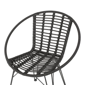 English Elm Christopher Knight Home® - HIGHLAND Grey Rattan Dining Chair with Metal Frame — Cozy Basket Seat, Angled Minimalist Design SEAT65484.00GRY
