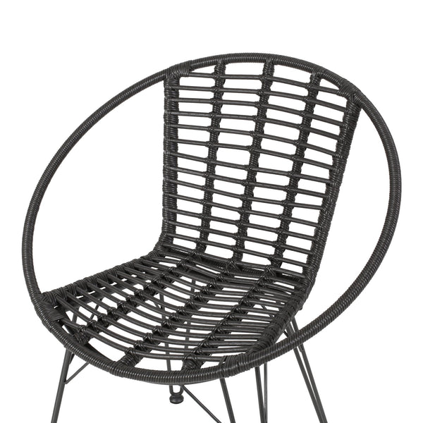 English Elm Christopher Knight Home® - HIGHLAND Grey Rattan Dining Chair with Metal Frame — Cozy Basket Seat, Angled Minimalist Design SEAT65484.00GRY