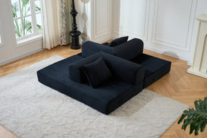 English Elm 59'' Corduroy Floor Sofa Convertible Sleeper with Bolster Pillow for Studio Living Black W3434P449858