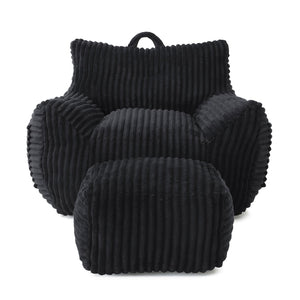 English Elm Giant Plush Bean Bag Chair with Armrests and Footstool for Ultimate Comfort, Durable Corduroy Lounge Sofa Black W1117P309394