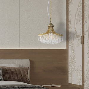 English Elm 11.75" Matte Gold Fan-Shape Pendant Light with Cascading Crystal-Inspired Glass Beads, Elegant Accent B072P220165