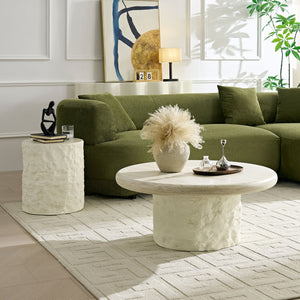 English Elm 35.04''fiberglass Round Coffee Table Faux Marble Finish Low Profile Modern Living Room W2582S00200