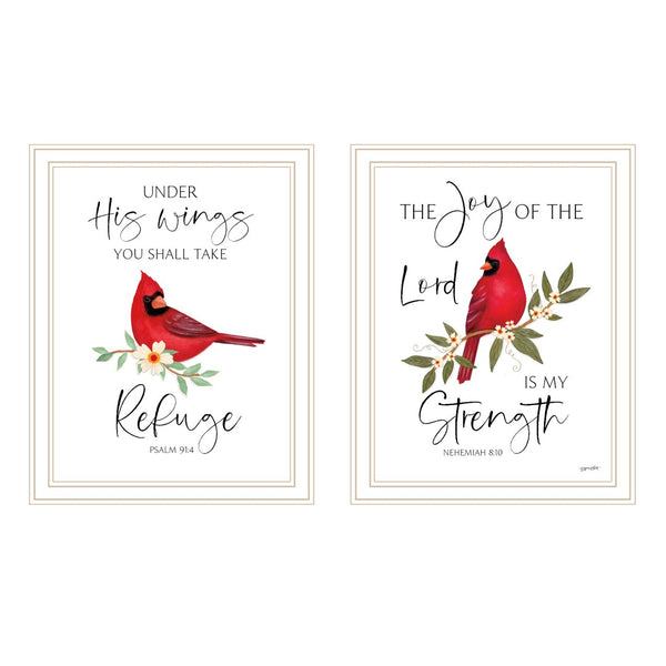 HomeRoots Set of Two Red Cardinal Wall Art - "The Lord is My Strength" Framed Decor for Home & Faith 572000