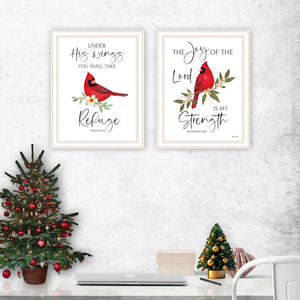 HomeRoots Set of Two Red Cardinal Wall Art - "The Lord is My Strength" Framed Decor for Home & Faith 572000