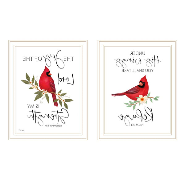 HomeRoots Set of Two Red Cardinal Wall Art - "The Lord is My Strength" Framed Decor for Home & Faith 572000