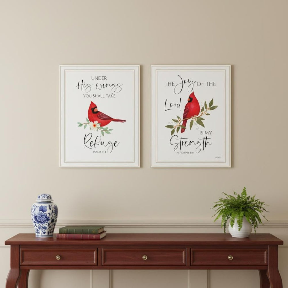 HomeRoots Set of Two Red Cardinal Wall Art - "The Lord is My Strength" Framed Decor for Home & Faith 572000