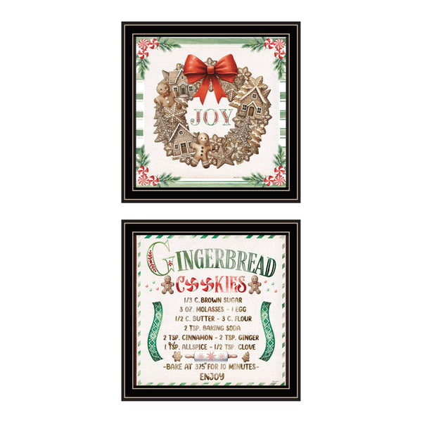 HomeRoots Set of Two Gingerbread Wreath Framed Wall Art – Modern Holiday Decor for Home & Seasonal Charm 572001