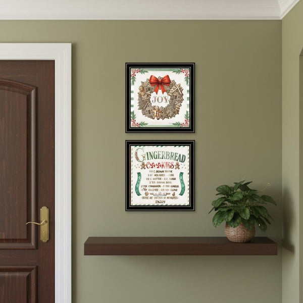 HomeRoots Set of Two Gingerbread Wreath Framed Wall Art – Modern Holiday Decor for Home & Seasonal Charm 572001