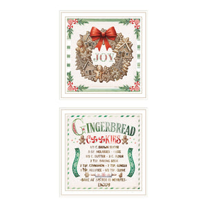HomeRoots Set of Two Gingerbread Wreath Wall Art Prints - Charming White Framed Holiday Decor for Home 572002