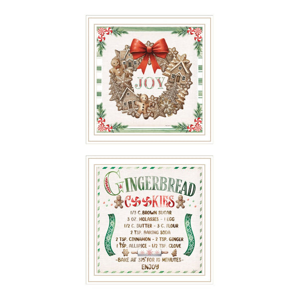 HomeRoots Set of Two Gingerbread Wreath Wall Art Prints - Charming White Framed Holiday Decor for Home 572002