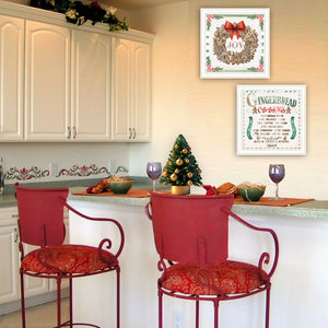 HomeRoots Set of Two Gingerbread Wreath Wall Art Prints - Charming White Framed Holiday Decor for Home 572002