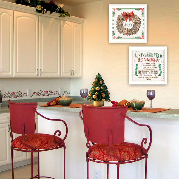 HomeRoots Set of Two Gingerbread Wreath Wall Art Prints - Charming White Framed Holiday Decor for Home 572002