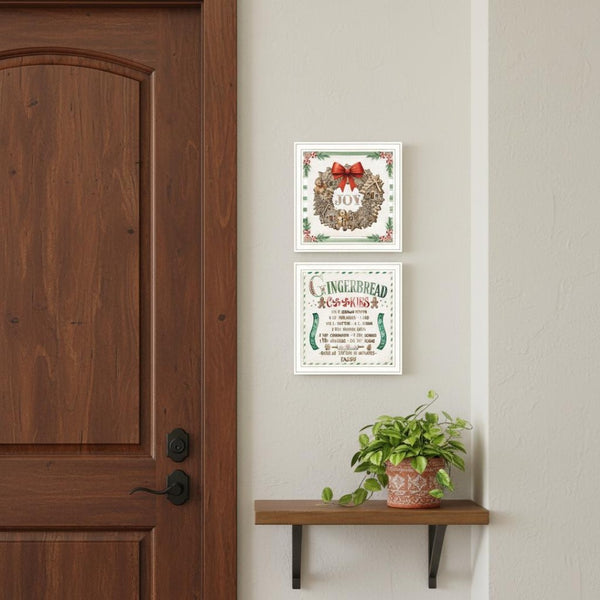 HomeRoots Set of Two Gingerbread Wreath Wall Art Prints - Charming White Framed Holiday Decor for Home 572002