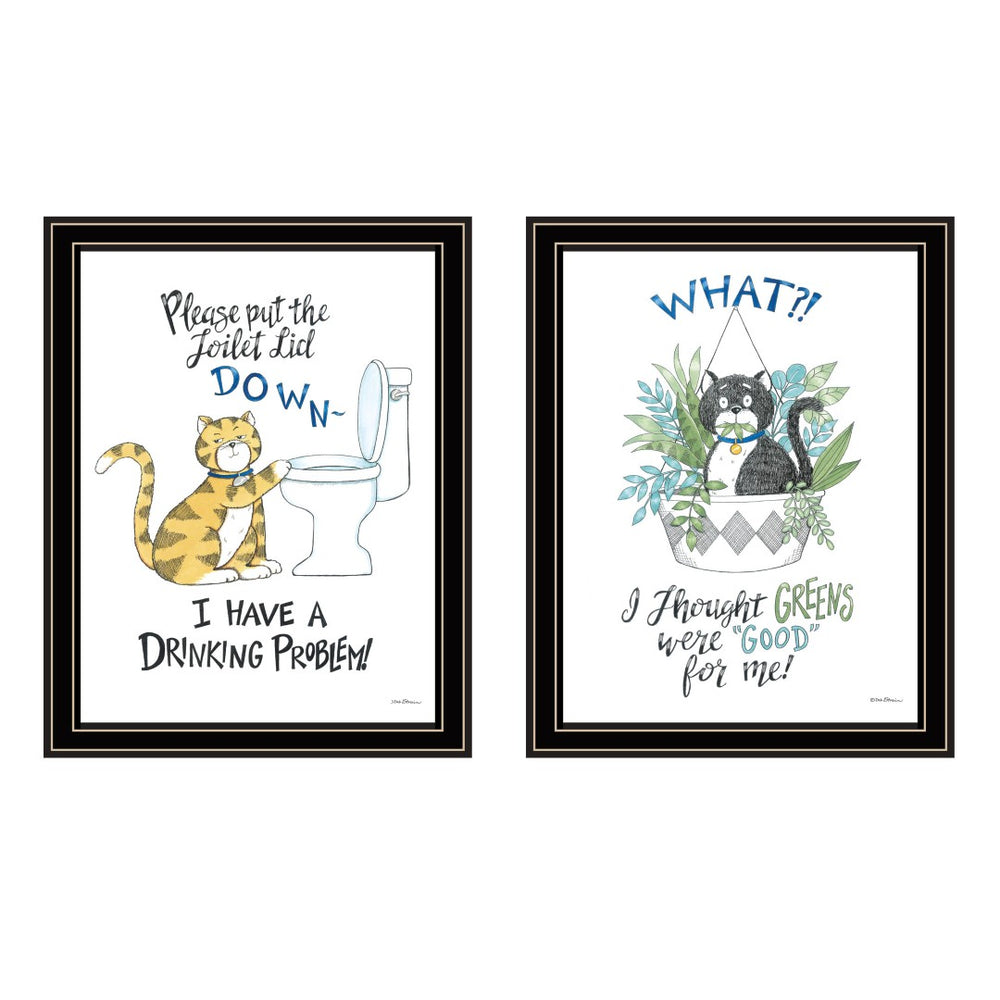 HomeRoots Set of Two Playful "I Have a Drinking Problem" Black Framed Wall Art for Home Bar and Living Room 572003