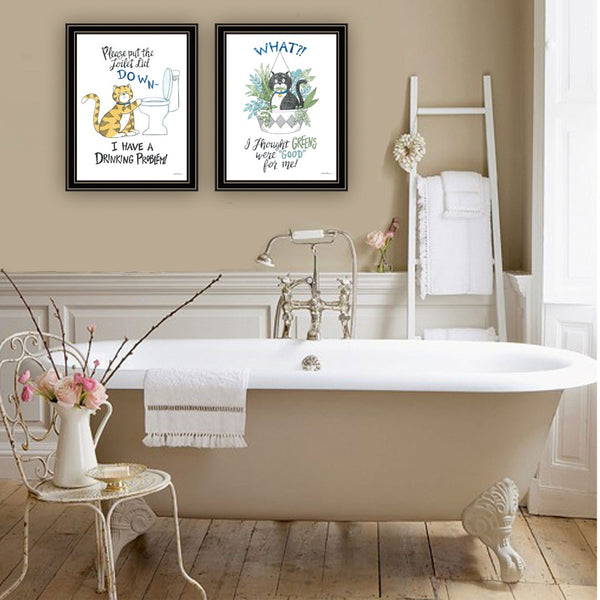 HomeRoots Set of Two Playful "I Have a Drinking Problem" Black Framed Wall Art for Home Bar and Living Room 572003