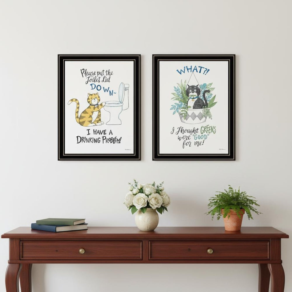 HomeRoots Set of Two Playful "I Have a Drinking Problem" Black Framed Wall Art for Home Bar and Living Room 572003
