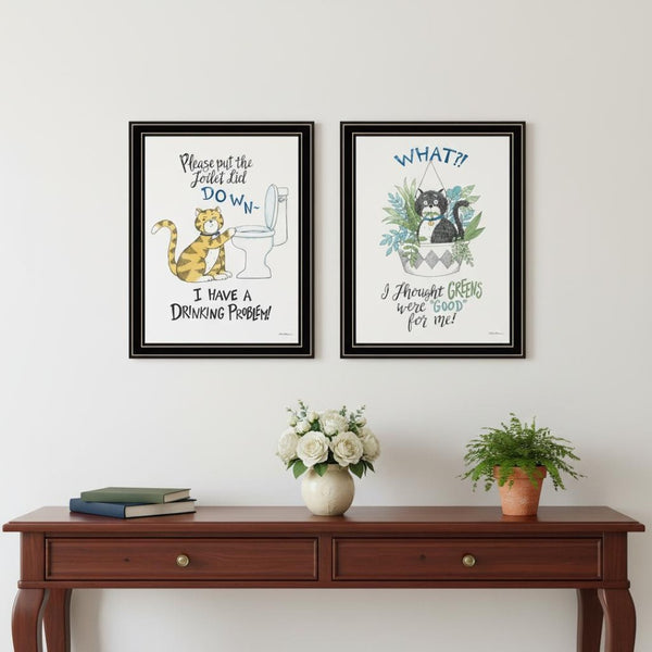 HomeRoots Set of Two Playful "I Have a Drinking Problem" Black Framed Wall Art for Home Bar and Living Room 572003