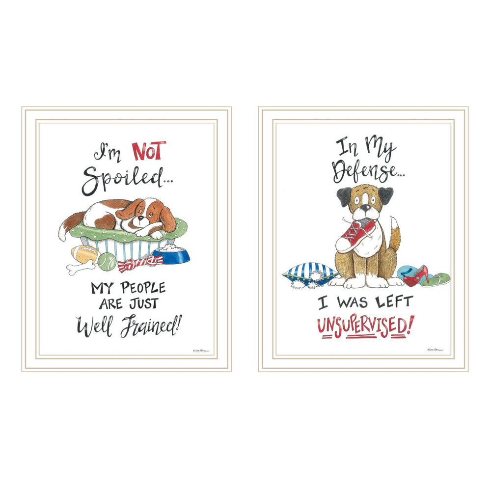 HomeRoots Set of Two I Was Left Unsupervised! Stylish White Framed Wall Art for Modern Home Décor & Focal Points 572006