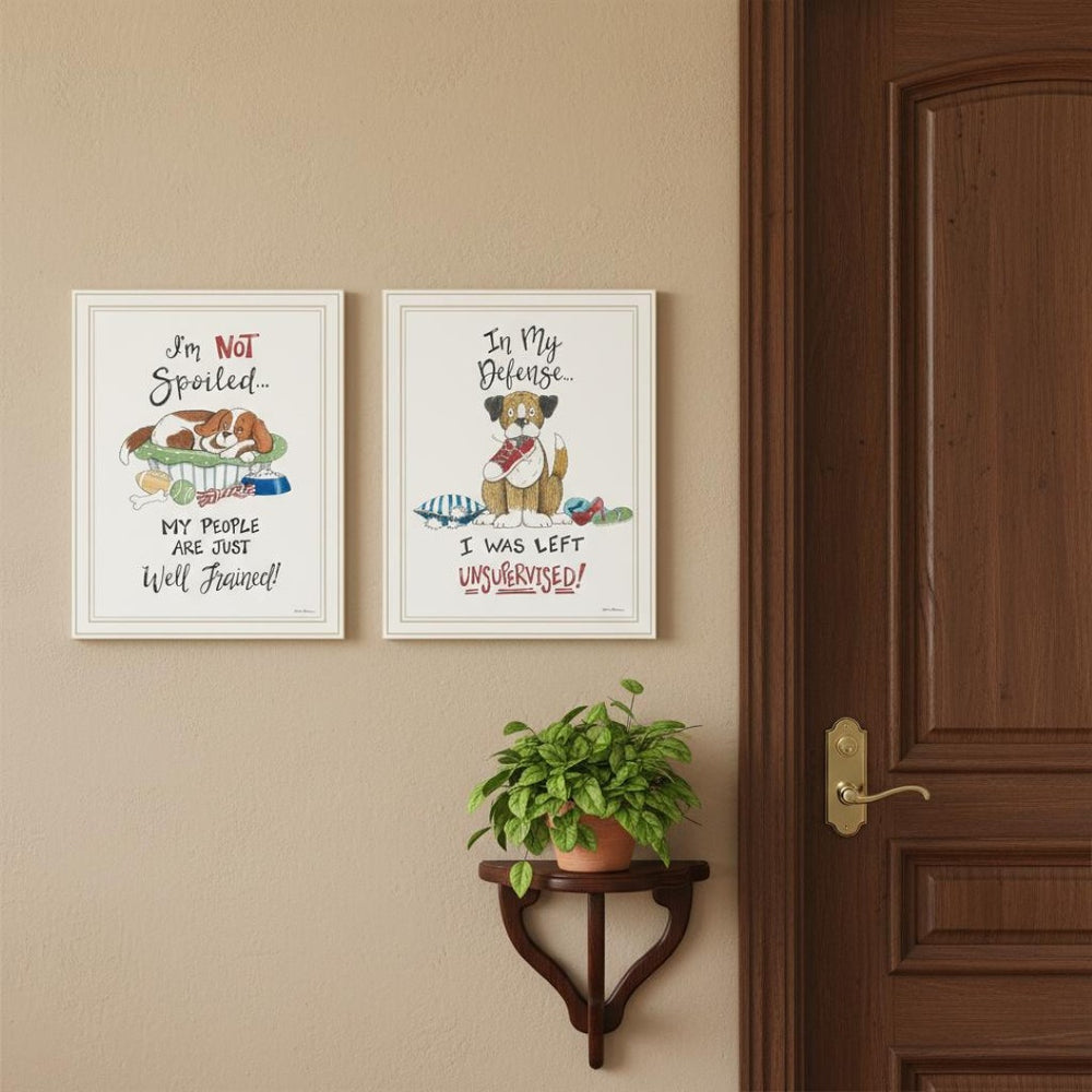 HomeRoots Set of Two I Was Left Unsupervised! Stylish White Framed Wall Art for Modern Home Décor & Focal Points 572006