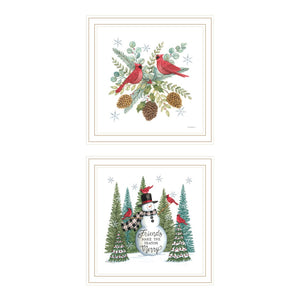 HomeRoots Set of Two Friends Festive White Framed Wall Art - Elegant Holiday Decor for Cozy Home Spaces 572008