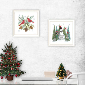 HomeRoots Set of Two Friends Festive White Framed Wall Art - Elegant Holiday Decor for Cozy Home Spaces 572008