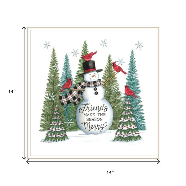 HomeRoots Set of Two Friends Festive White Framed Wall Art - Elegant Holiday Decor for Cozy Home Spaces 572008