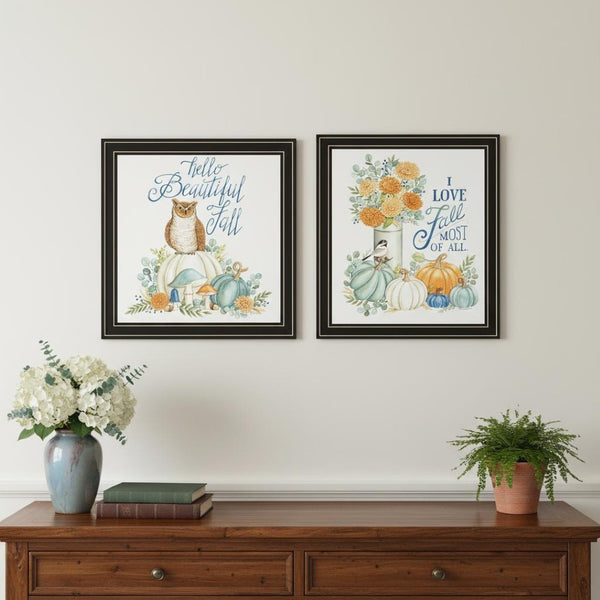 HomeRoots Set of Two Framed Autumn-Themed Wall Art Prints in Black Frames – Perfect for Seasonal Home Decor 572009