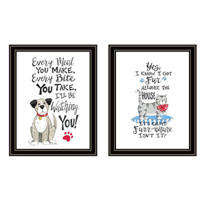 HomeRoots Set of Two Playful "It's Called Furr-niture" Black Framed Wall Art for Stylish Home Décor 572011