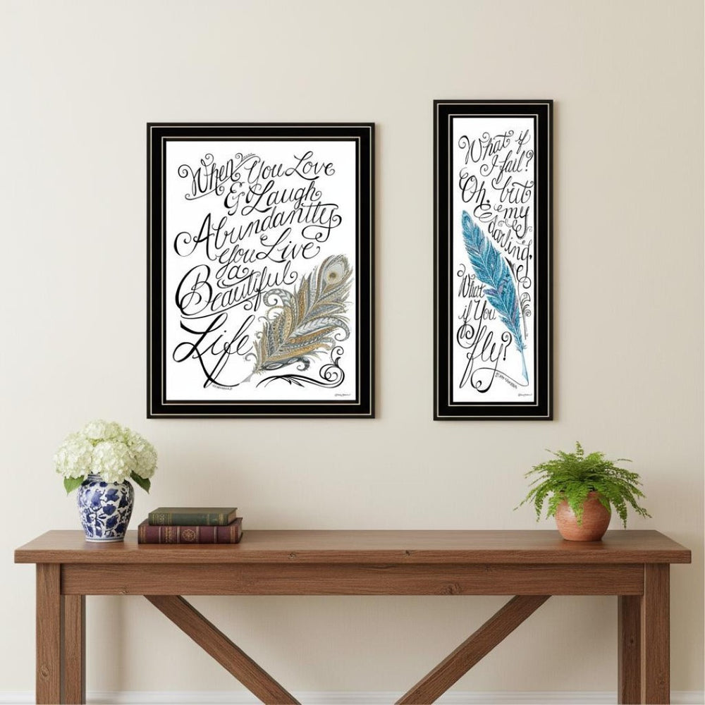 HomeRoots Set Of Two Inspiring "What If I Fail?" Black Framed Wall Art for Modern Home Décor & Motivation 572013