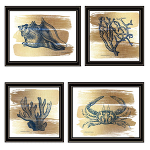 HomeRoots Set of Four Gold Sea Collection Framed Wall Art - Nautical Elegance for Home Décor & Display 572015