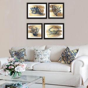 HomeRoots Set of Four Gold Sea Collection Framed Wall Art - Nautical Elegance for Home Décor & Display 572015