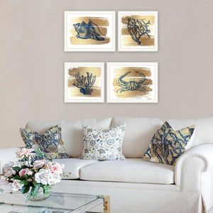 HomeRoots Set of Four Gold Sea Collection Framed Wall Art - Elegant Seascape Prints for Modern Décor 572016