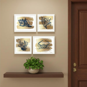 HomeRoots Set of Four Gold Sea Collection Framed Wall Art - Elegant Seascape Prints for Modern Décor 572016